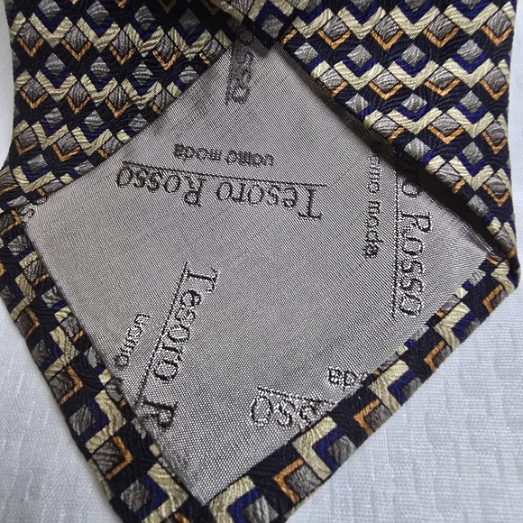 TESORO ROSSO UOMO MODA BLACK AND BROWN DIAMOND ZIGZAG SILK TIE MENS - Picture 4 of 7